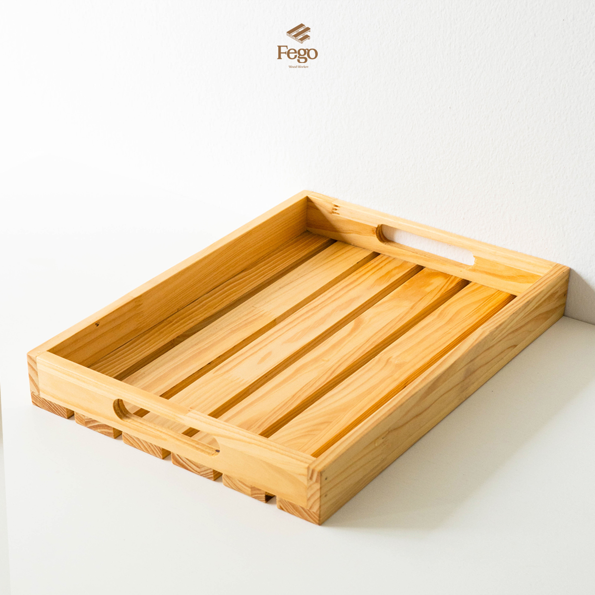 Mô tả Khay gỗ thông tự nhiên FEGO có tay cầm để decor, trang trí, đựng đồ ăn, mỹ phẩm - 3