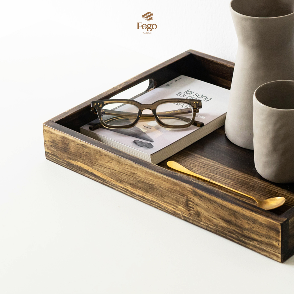 Mô tả Khay gỗ thông tự nhiên FEGO có tay cầm để decor, trang trí, đựng đồ ăn, mỹ phẩm - 6