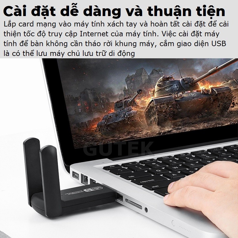 Mô tả USB thu sóng wifi Gutek WD46 1200mbps 2 râu nâng WiFi lên 5G cho máy tính pc laptop tần số 2.4G 5G - 1