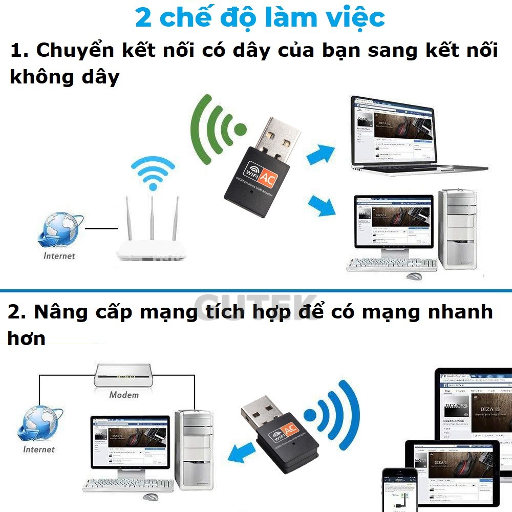 Mô tả USB thu sóng wifi Gutek RE601 600mbps tần số 2.4G 5G cho máy tính pc laptop tốc độ nhanh - 4