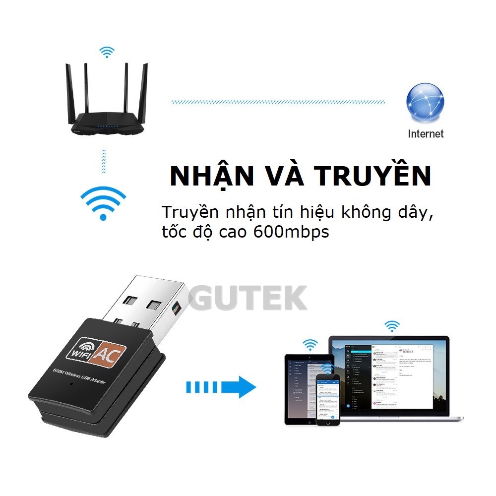 Mô tả USB thu sóng wifi Gutek RE601 600mbps tần số 2.4G 5G cho máy tính pc laptop tốc độ nhanh - 7