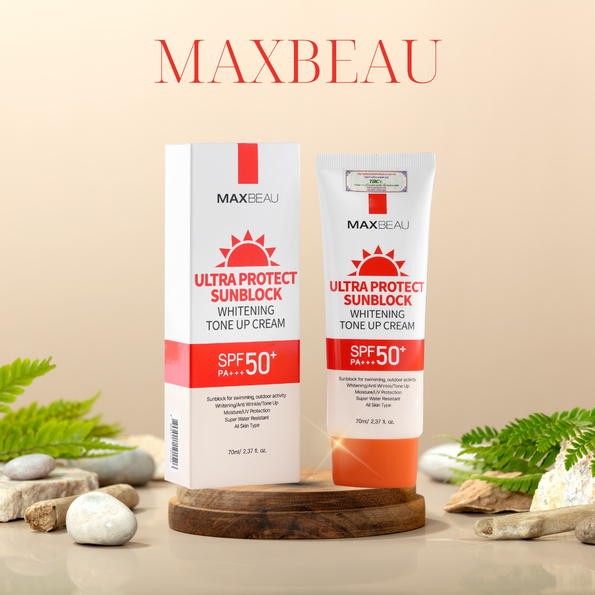 Mô tả Kem Chống Nắng Kháng Nước, Nâng Tone, Trắng Da Maxbeau Ultra Protect Sunblock TAC 70ml - 1