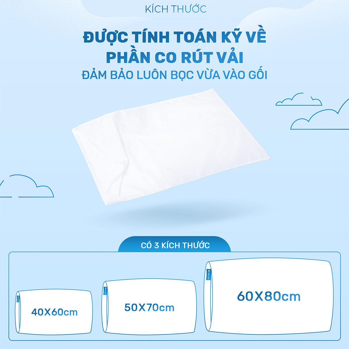 Mô tả Combo vỏ gối trắng CHU MY, 100% cotton, nhiều kích thước lựa chọn - 2