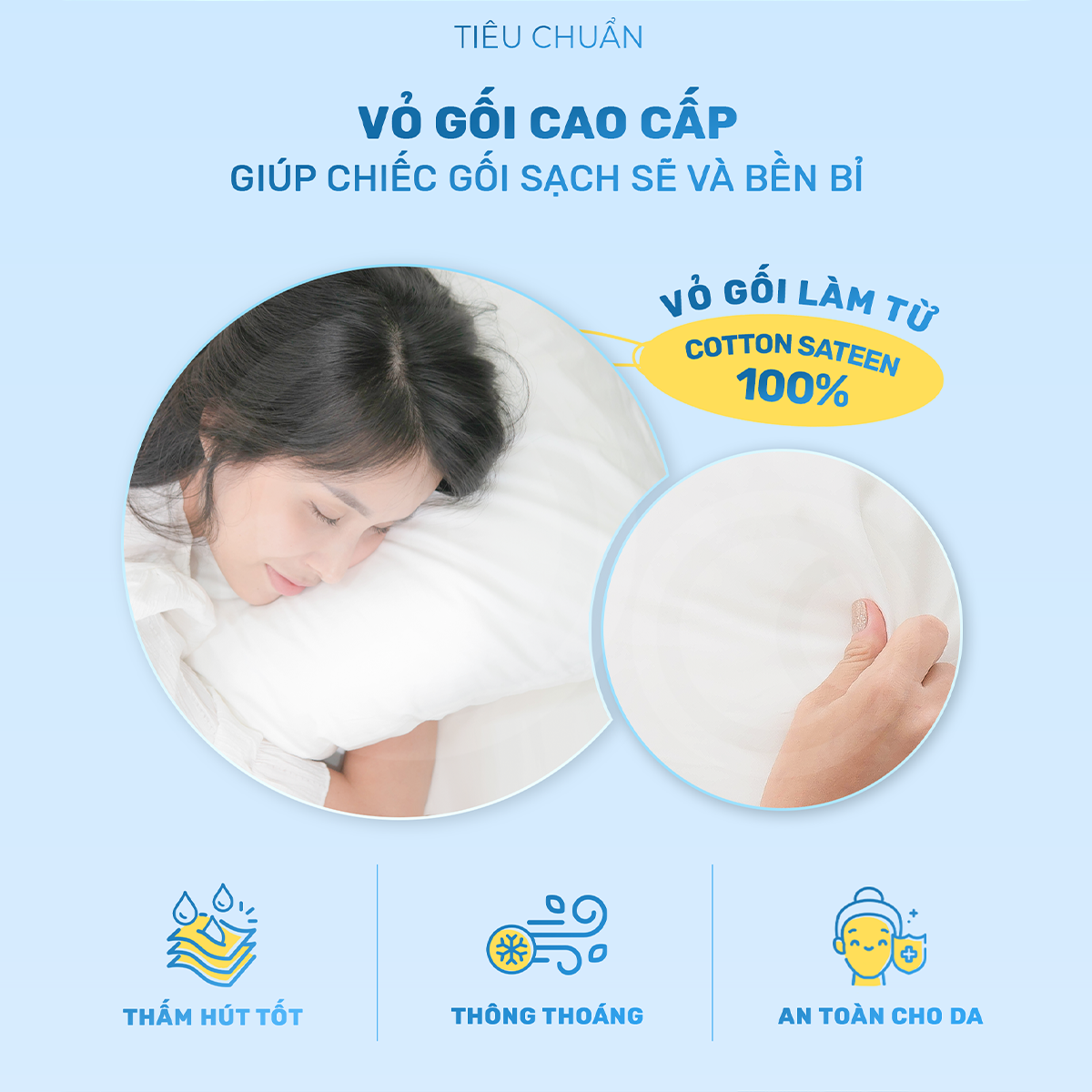 Mô tả Combo vỏ gối trắng CHU MY, 100% cotton, nhiều kích thước lựa chọn - 4