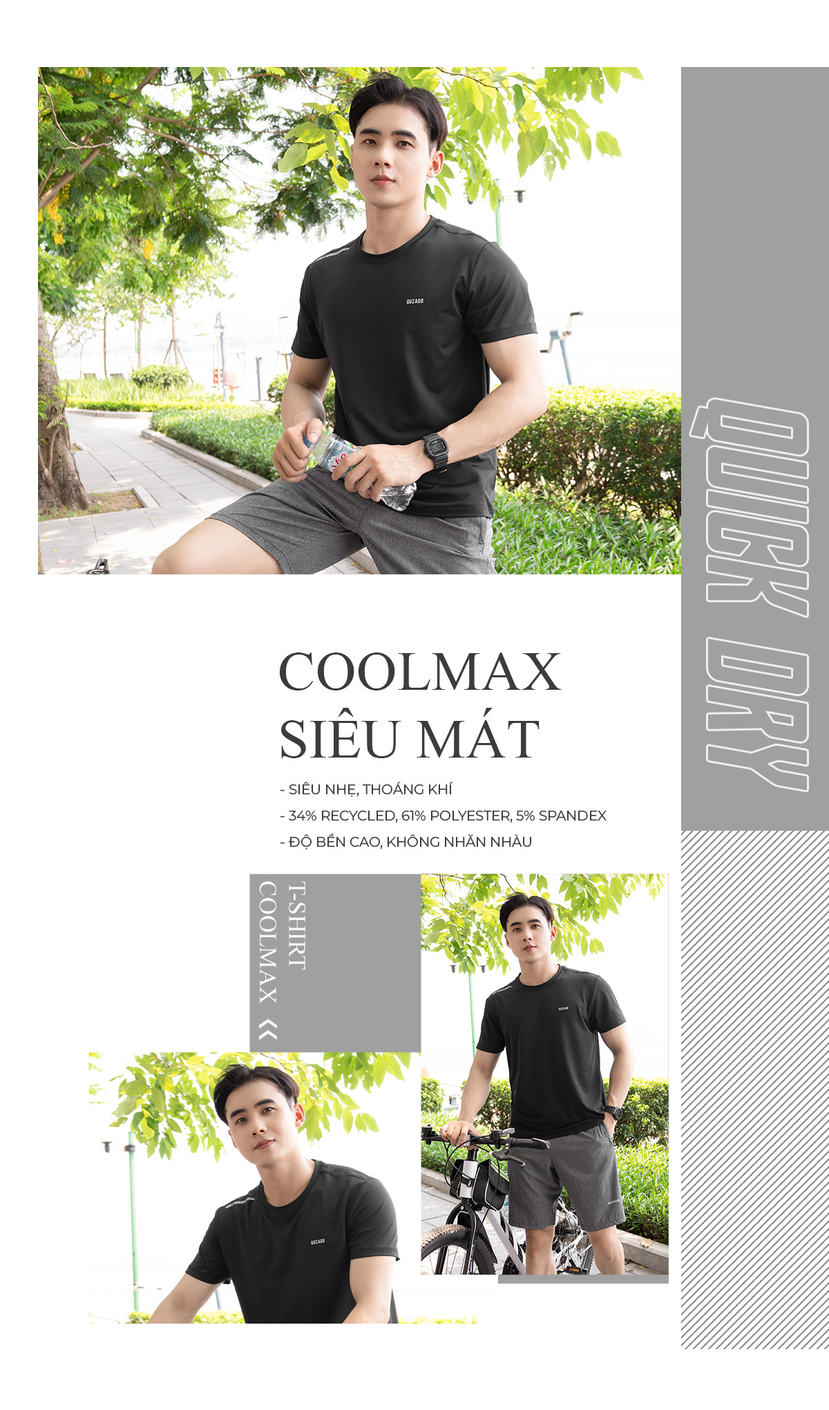 Mô tả Áo thể thao nam Guzado Vải Coolmax dệt lỗ kim thoáng khí mau khô Co Giãn Vận Động Thoải Mái GTS04 - 2