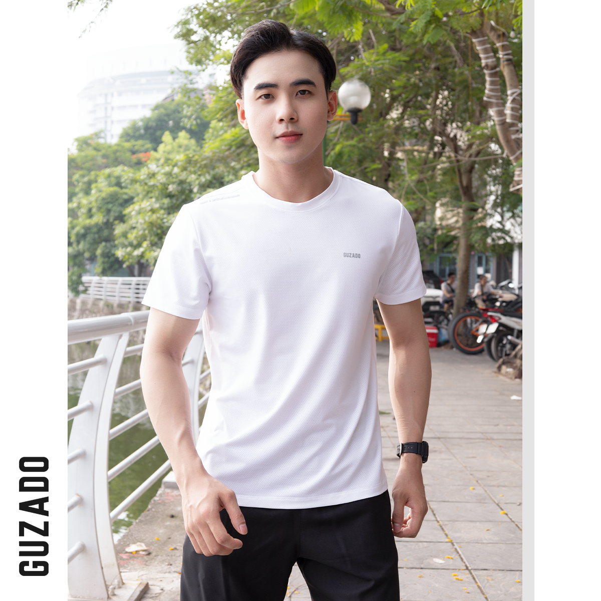 Mô tả Áo thể thao nam Guzado Vải Coolmax dệt lỗ kim thoáng khí mau khô Co Giãn Vận Động Thoải Mái GTS04 - 9