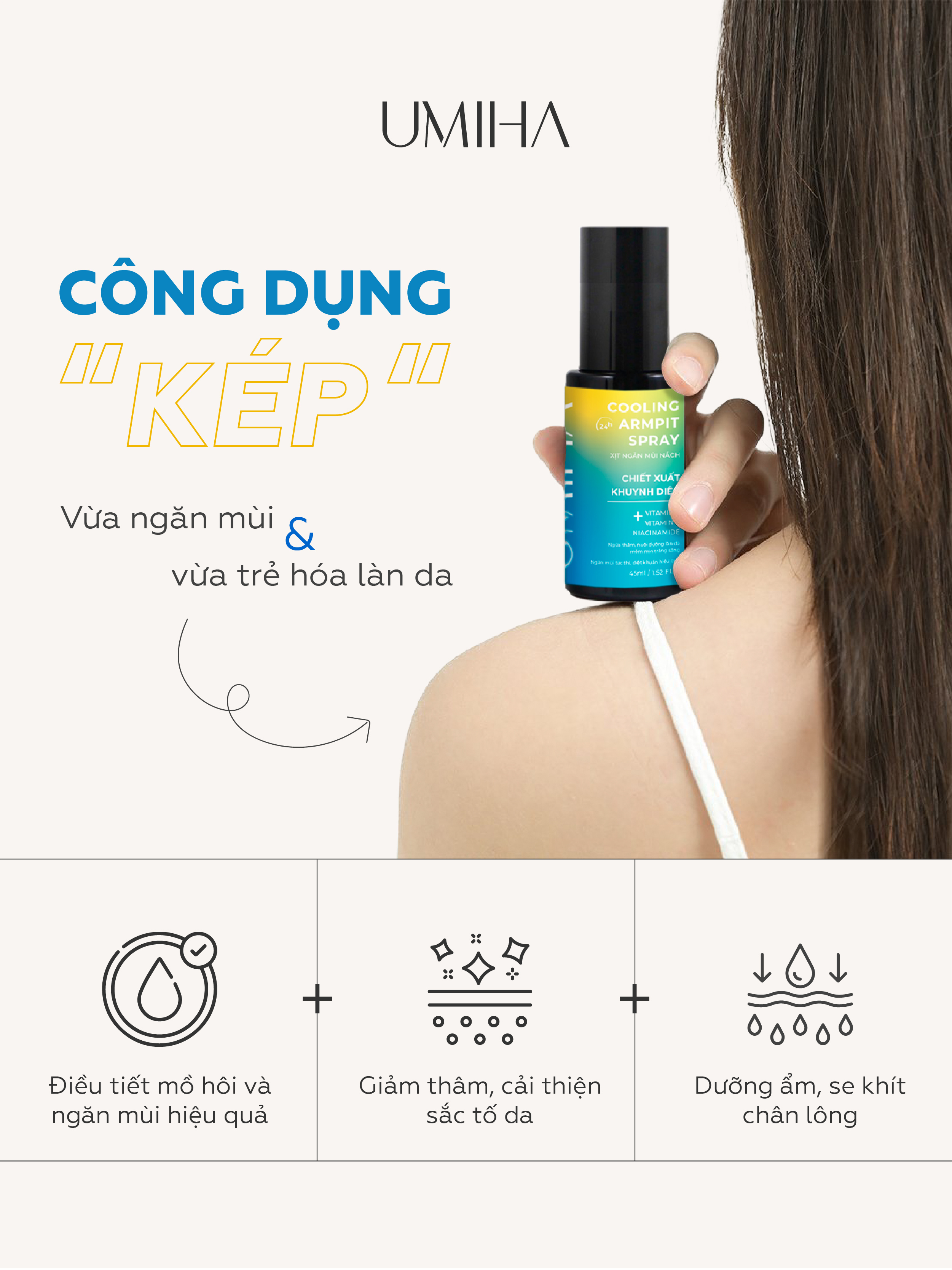 Mô tả Xịt khử mùi hôi nách UMIHA chiết xuất khuynh diệp (45ml)-Ngăn tiết mồ hôi, ức chế vi khuẩn gây mùi khử mùi hôi nách 24H - 3