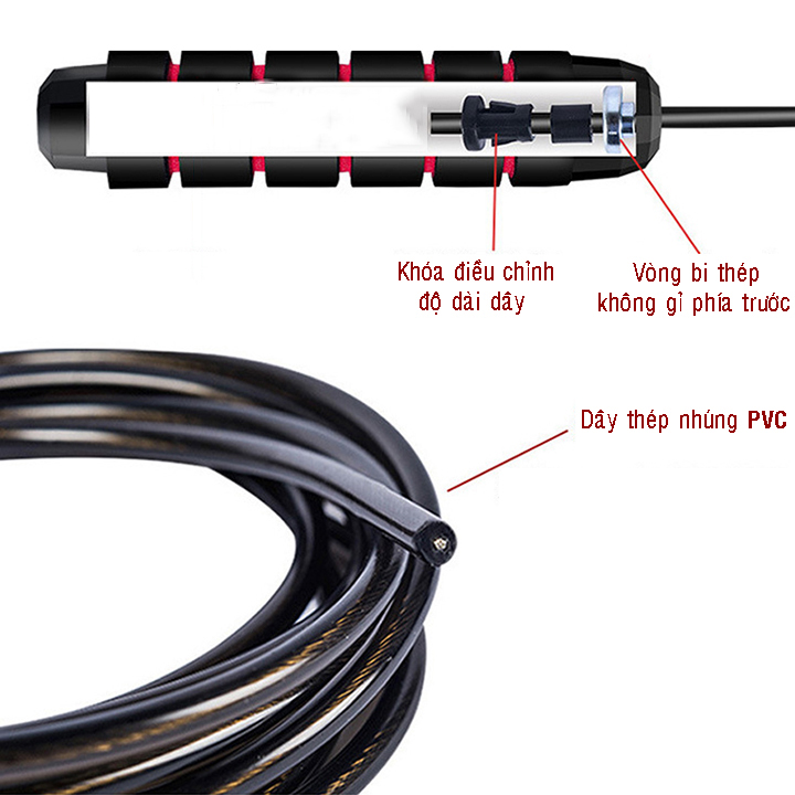 Mô tả Dây nhảy thể thao lõi thép, dây nhảy độ bền cao Rhino J901 chống trượt, độ dài dây tùy chỉnh - 3