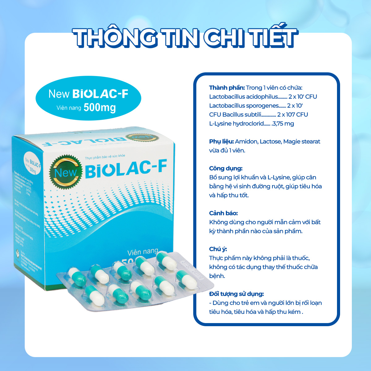 Mô tả Men Vi Sinh BiolacF VietHung Pharma, Bổ Sung Lợi Khuẩn, Giảm Tiêu Chảy, Táo Bón Hộp 100 viên - 1