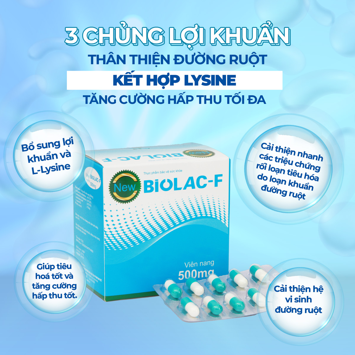 Mô tả Men Vi Sinh BiolacF VietHung Pharma, Bổ Sung Lợi Khuẩn, Giảm Tiêu Chảy, Táo Bón Hộp 100 viên - 2