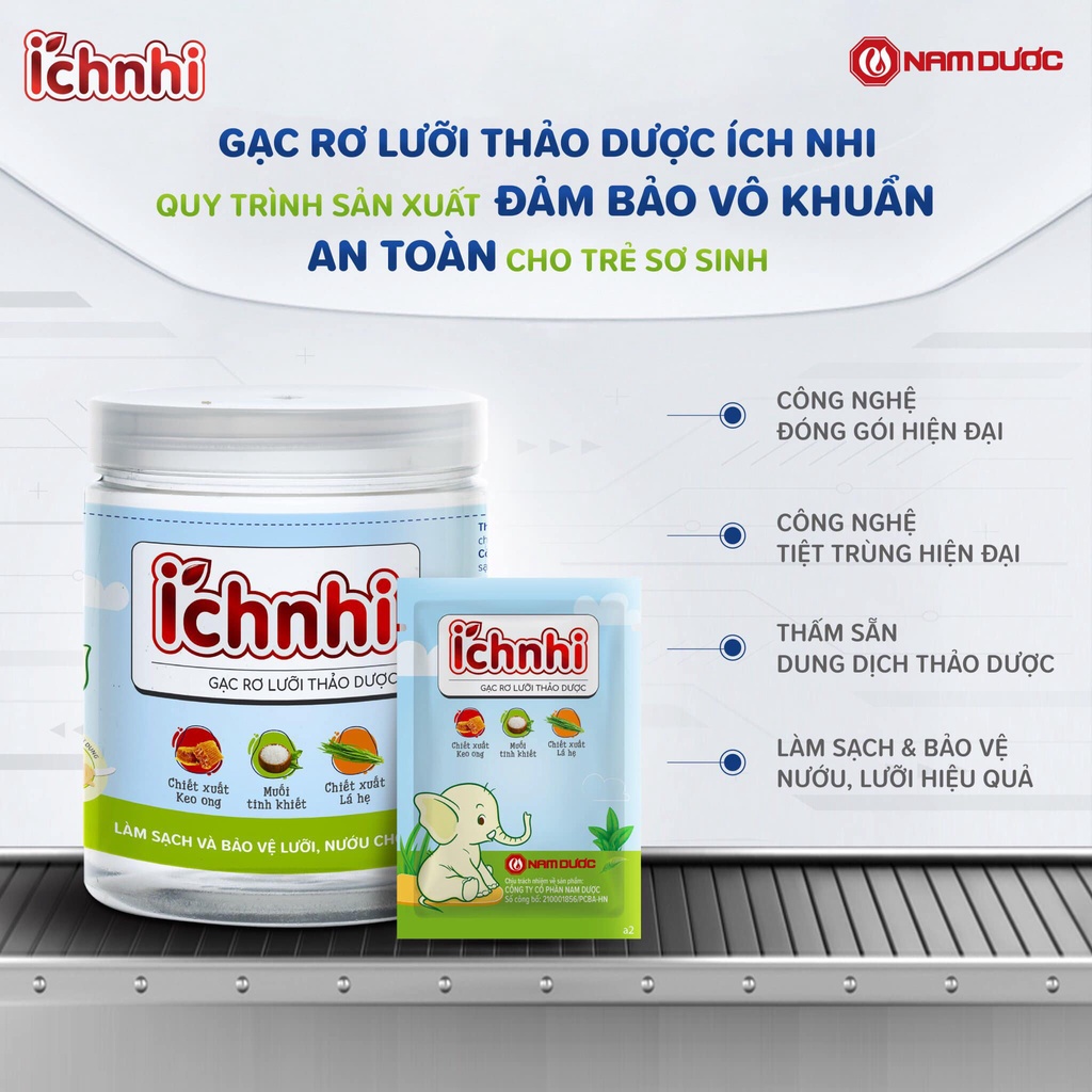 Mô tả Gạc rơ lưỡi thảo dược Ích Nhi hộp 30 gói giúp vệ sinh răng miệng, làm sạch và bảo vệ lưỡi, nướu trẻ sơ sinh, người ốm - 1
