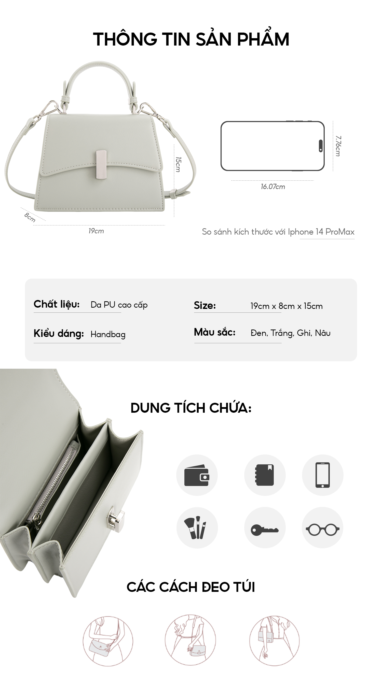 Mô tả Túi Xách Nữ Cầm Tay Ayona Da Mịn Sz 19 HAPAS - TXT19374 - 2