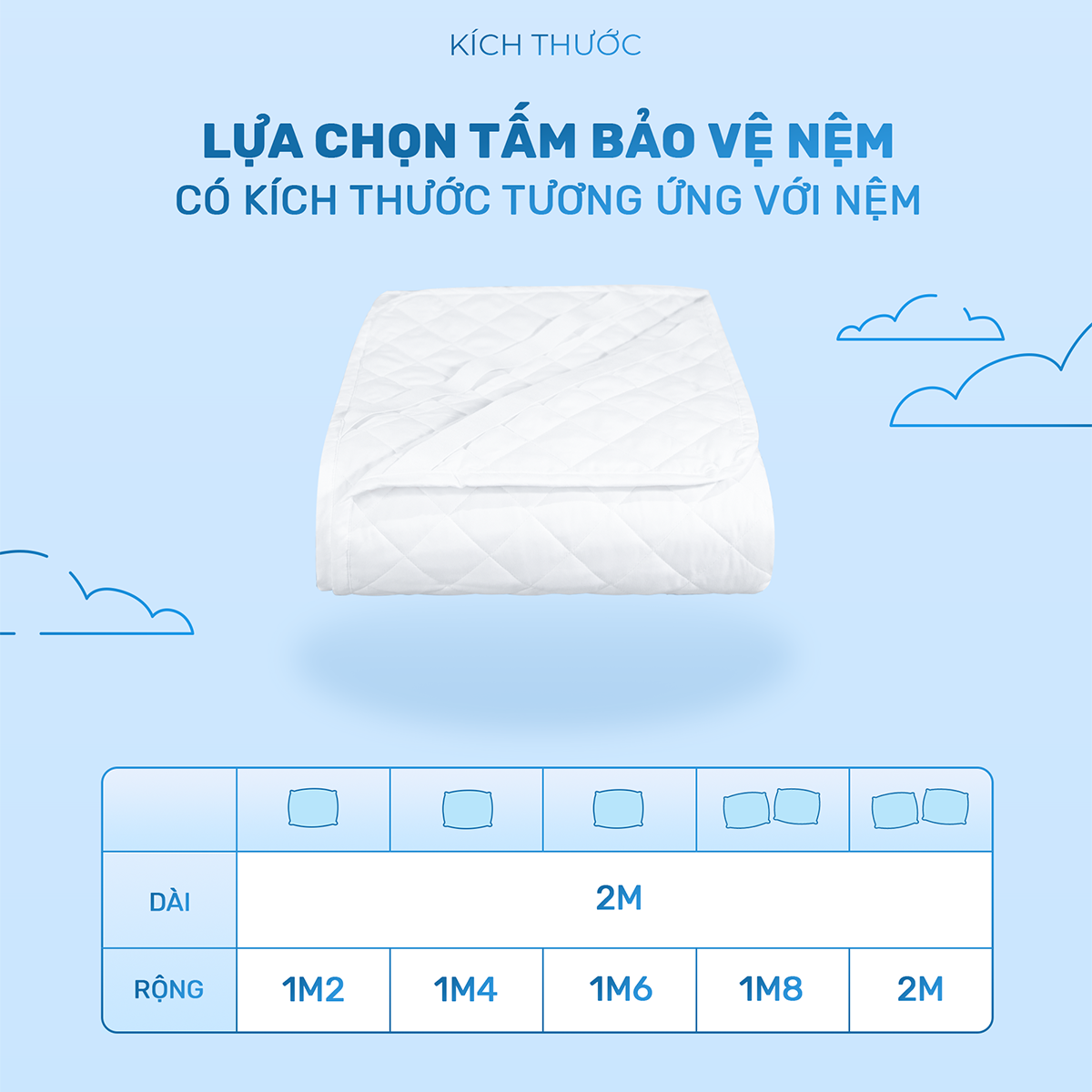 Mô tả Tấm bảo vệ nệm CHU MY 100% polyester, 3 lớp chần bông kiểu ô vuông, chống thấm nước và bụi bẩn - 7