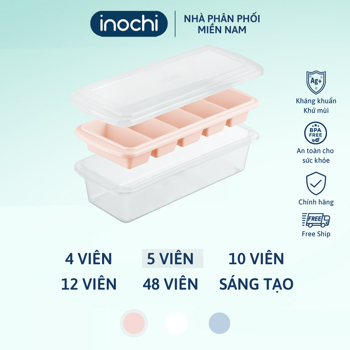 Mô tả Khay làm đá viên có nắp đậy kèm hộp đựng thông minh Inochi Kari Nhật Bản, khuôn tròn, nhiều hình làm thạch Vạn Phúc - 2