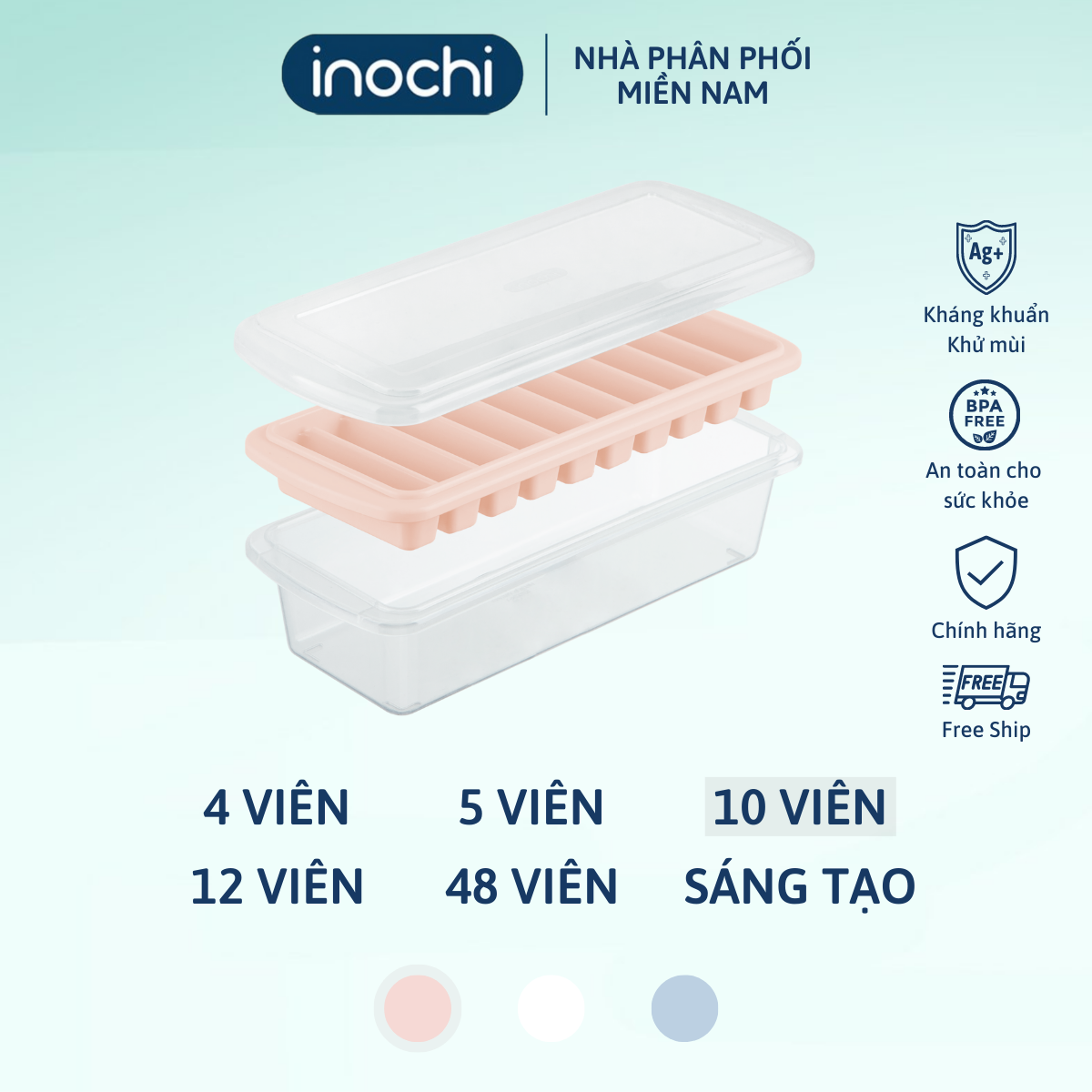 Mô tả Khay làm đá viên có nắp đậy kèm hộp đựng thông minh Inochi Kari Nhật Bản, khuôn tròn, nhiều hình làm thạch Vạn Phúc - 3