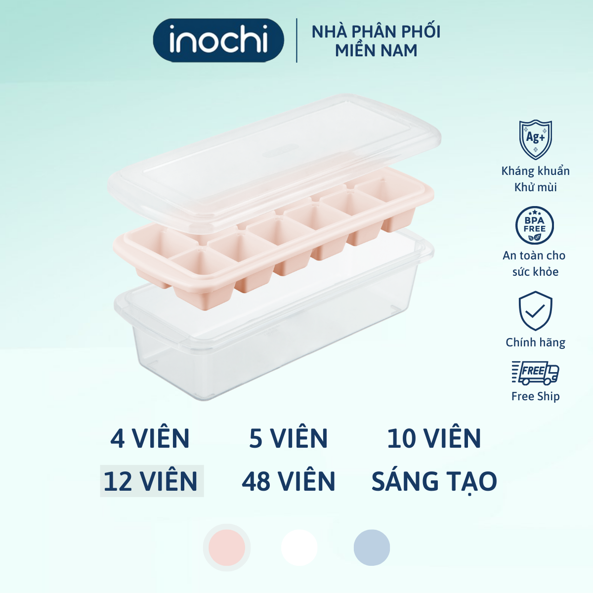Mô tả Khay làm đá viên có nắp đậy kèm hộp đựng thông minh Inochi Kari Nhật Bản, khuôn tròn, nhiều hình làm thạch Vạn Phúc - 4