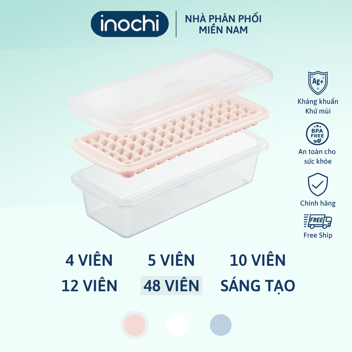 Mô tả Khay làm đá viên có nắp đậy kèm hộp đựng thông minh Inochi Kari Nhật Bản, khuôn tròn, nhiều hình làm thạch Vạn Phúc - 5