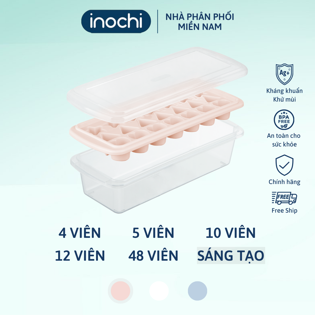 Mô tả Khay làm đá viên có nắp đậy kèm hộp đựng thông minh Inochi Kari Nhật Bản, khuôn tròn, nhiều hình làm thạch Vạn Phúc - 6