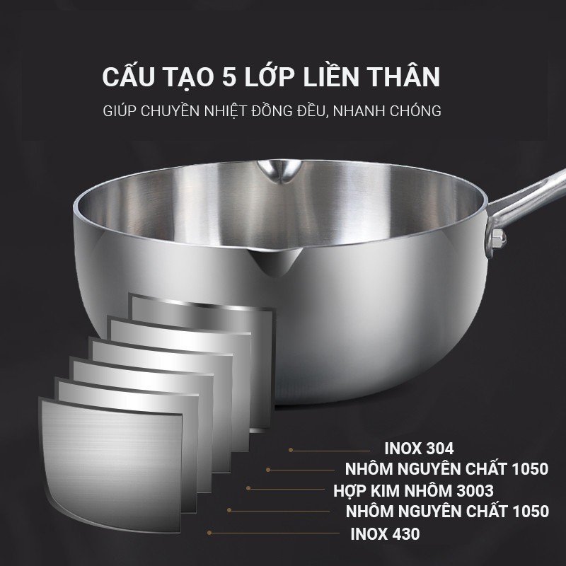 Mô tả Chảo INOX 304 Cao Cấp 5 Lớp Liền Khối Miệng Rót Leger Size 18-20-28cm Chính Hãng KALPEN-GIA DỤNG ĐỨC - 1