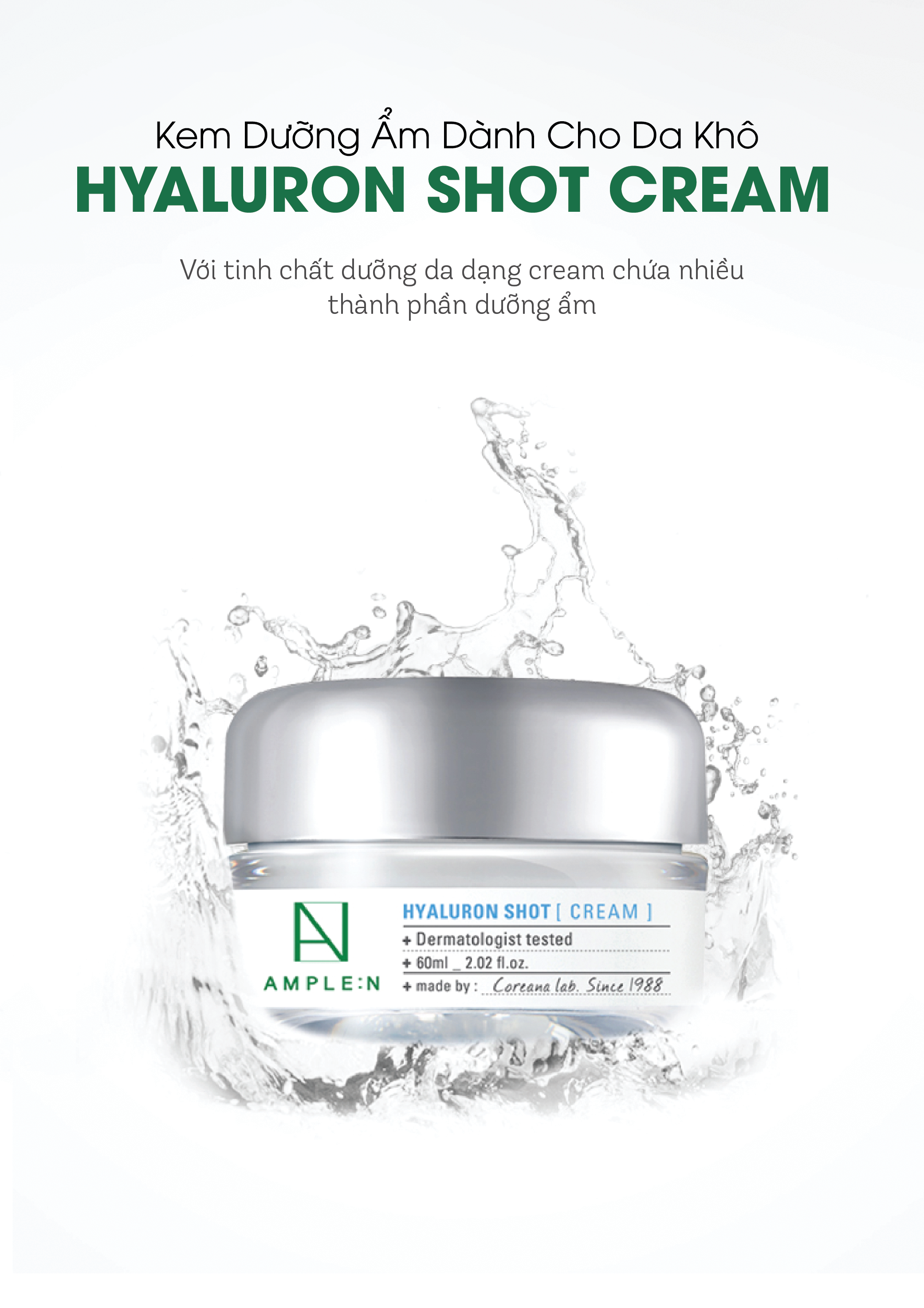Mô tả Kem Dưỡng Ẩm Dành Cho Da Khô AMPLE:N Hyaluron Shot Cream 60ml - 1