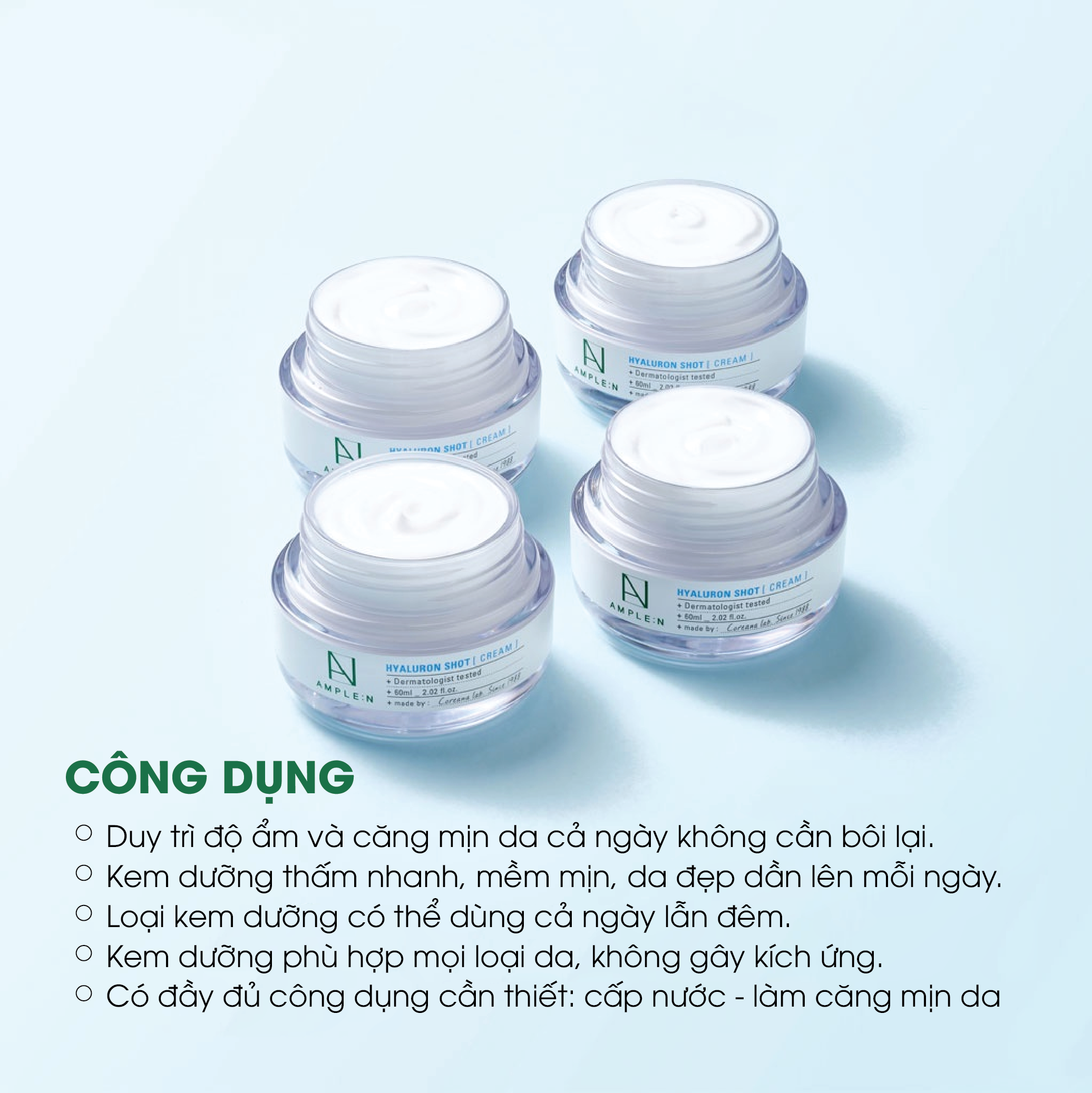 Mô tả Kem Dưỡng Ẩm Dành Cho Da Khô AMPLE:N Hyaluron Shot Cream 60ml - 5