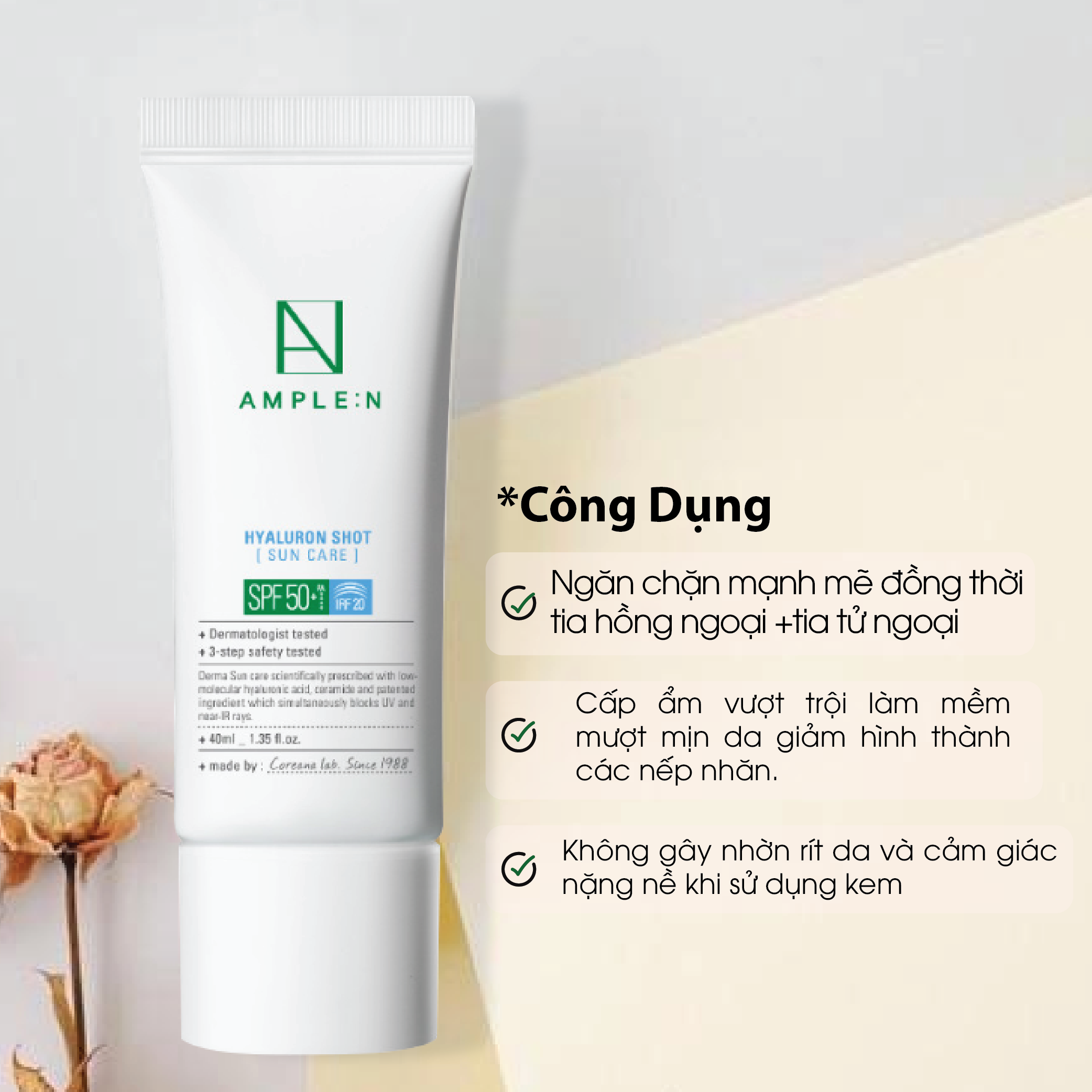 Mô tả Kem Chống Nắng Cấp Ẩm Dành Cho Da Khô AMPLE:N Hyaluronshot Suncare SPF50+/PA+++ - 2