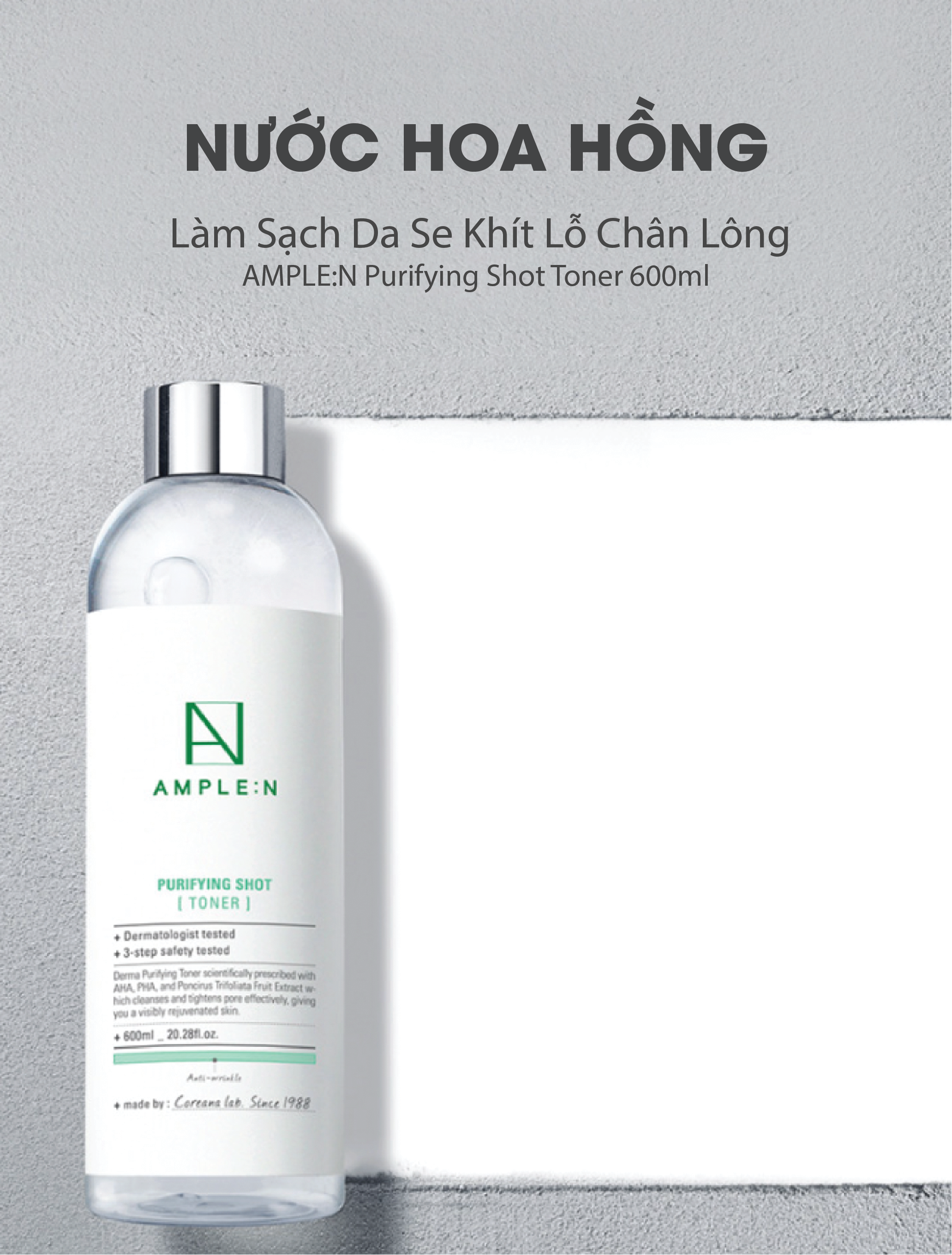 Mô tả Nước Hoa Hồng Làm Sạch Da Se Khít Lỗ Chân Lông AMPLE:N Purifying Shot Toner 600ml - 1