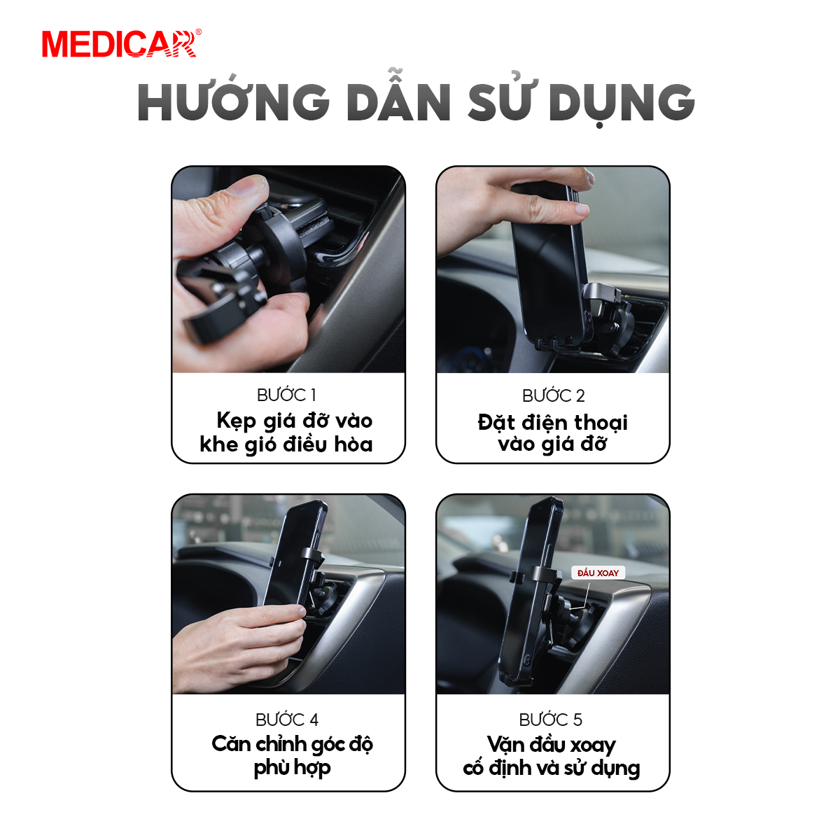 Mô tả Giá đỡ điện thoại chống rung ô tô MEDICAR V1 hợp kim nhôm cao cấp, phù hợp mọi dòng điện thoại, thao tác 1 tay tiện lợi - 7