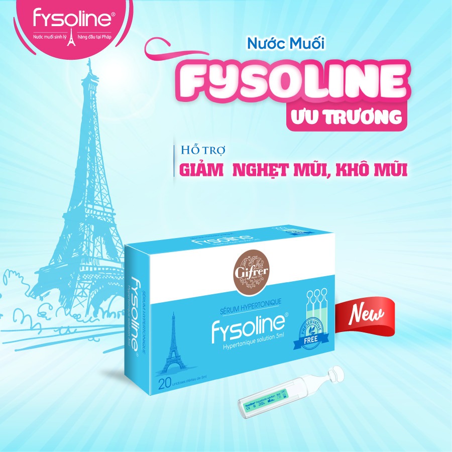 Mô tả Nước muối ưu trương FYSOLINE hỗ trợ viêm mũi, nghẹt mũi cho bé (Hộp xanh 20 ống x 5ml) - 1