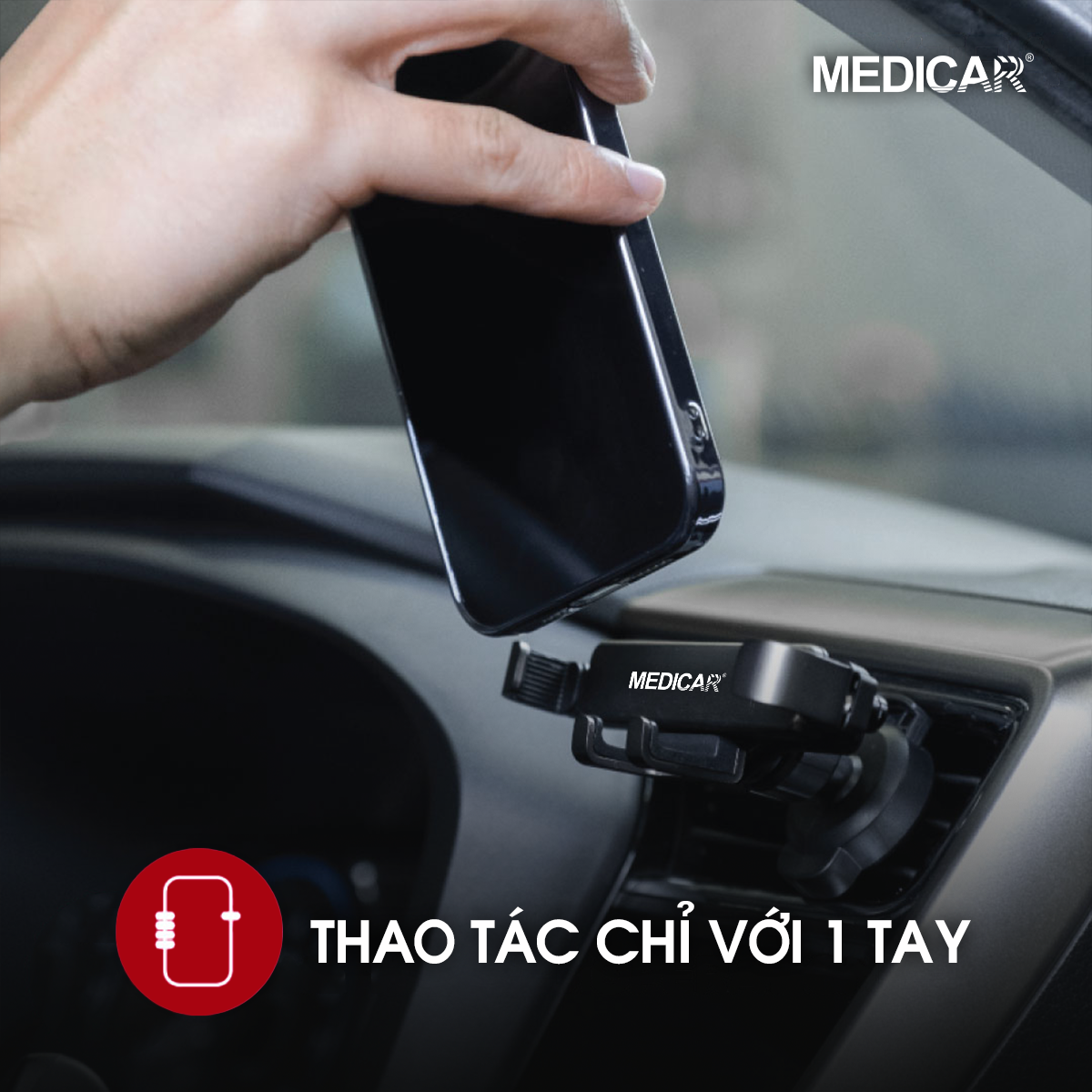 Mô tả Giá đỡ điện thoại chống rung ô tô MEDICAR V1 hợp kim nhôm cao cấp, phù hợp mọi dòng điện thoại, thao tác 1 tay tiện lợi - 2