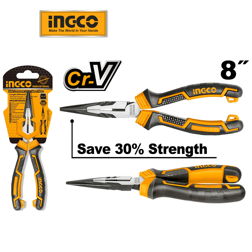 Mô tả Kìm mũi nhọn dài đa năng INGCO HHLNP28200 thép Cr-V 30% kềm dài 200mm cao cấp - 1