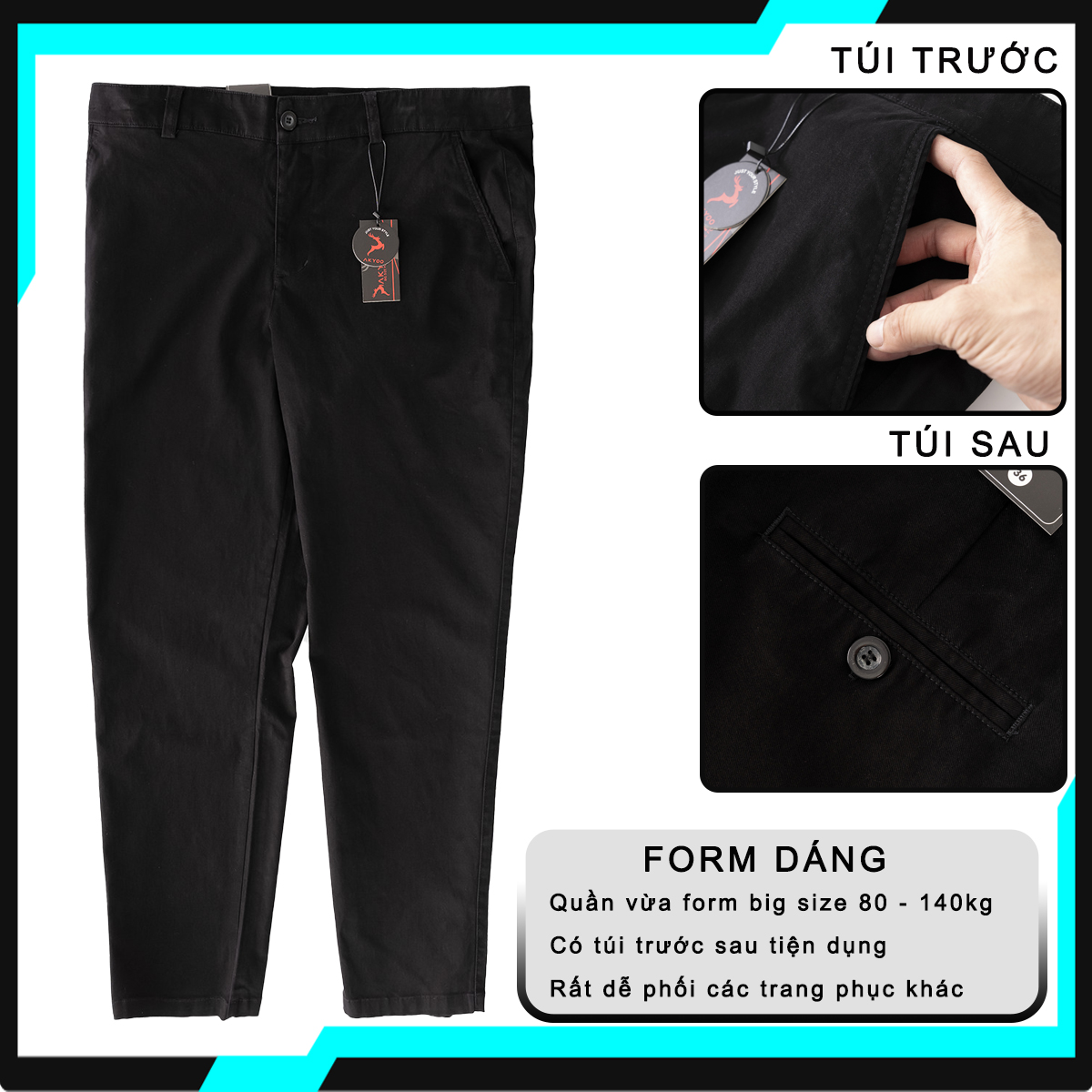 Mô tả Quần Kaki Bigsize Nam 80-140kg AKYOO Chất Liệu Cotton Co Giãn - KAKI DEN 01 - 4