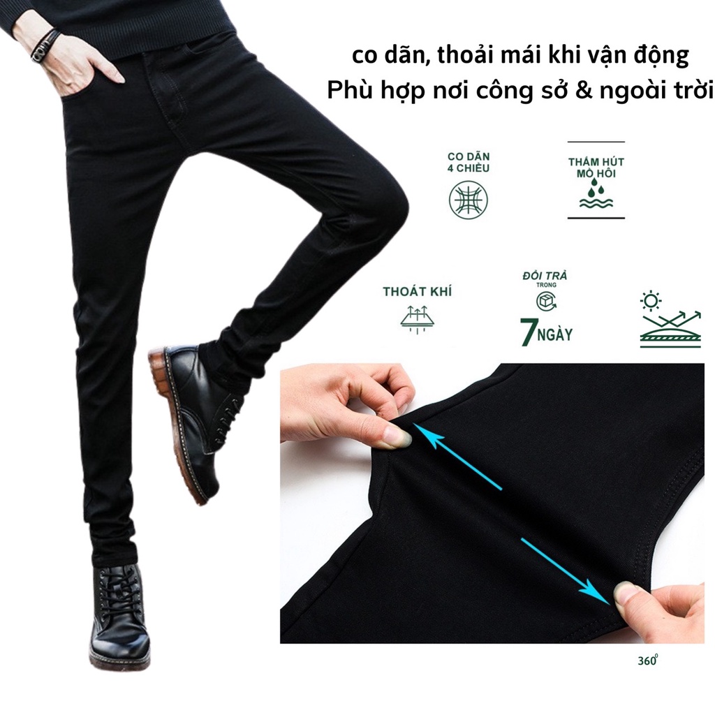 Mô tả Quần jean nam đen Gấu 194 trơn & rách vải jeans bò cotton duck cao cấp mềm mịn, co dãn - form slim fit - 3