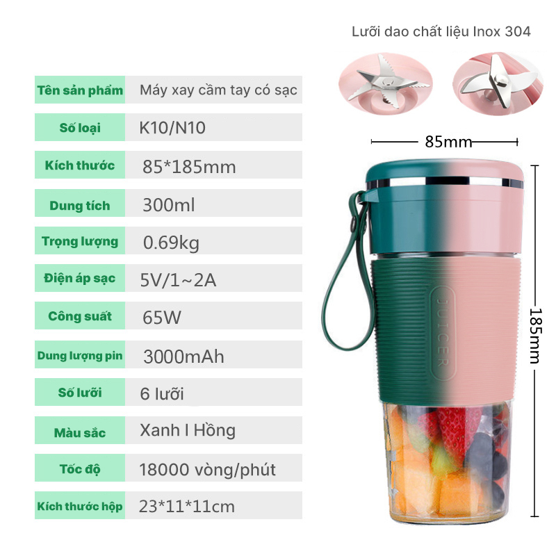 Mô tả Máy xay sinh tố Jiashi DELADEP cầm tay mini 6 lưỡi đa năng dung lượng pin lớn 3000mAh xay hoa quả, thực phẩm MXS02 - 11