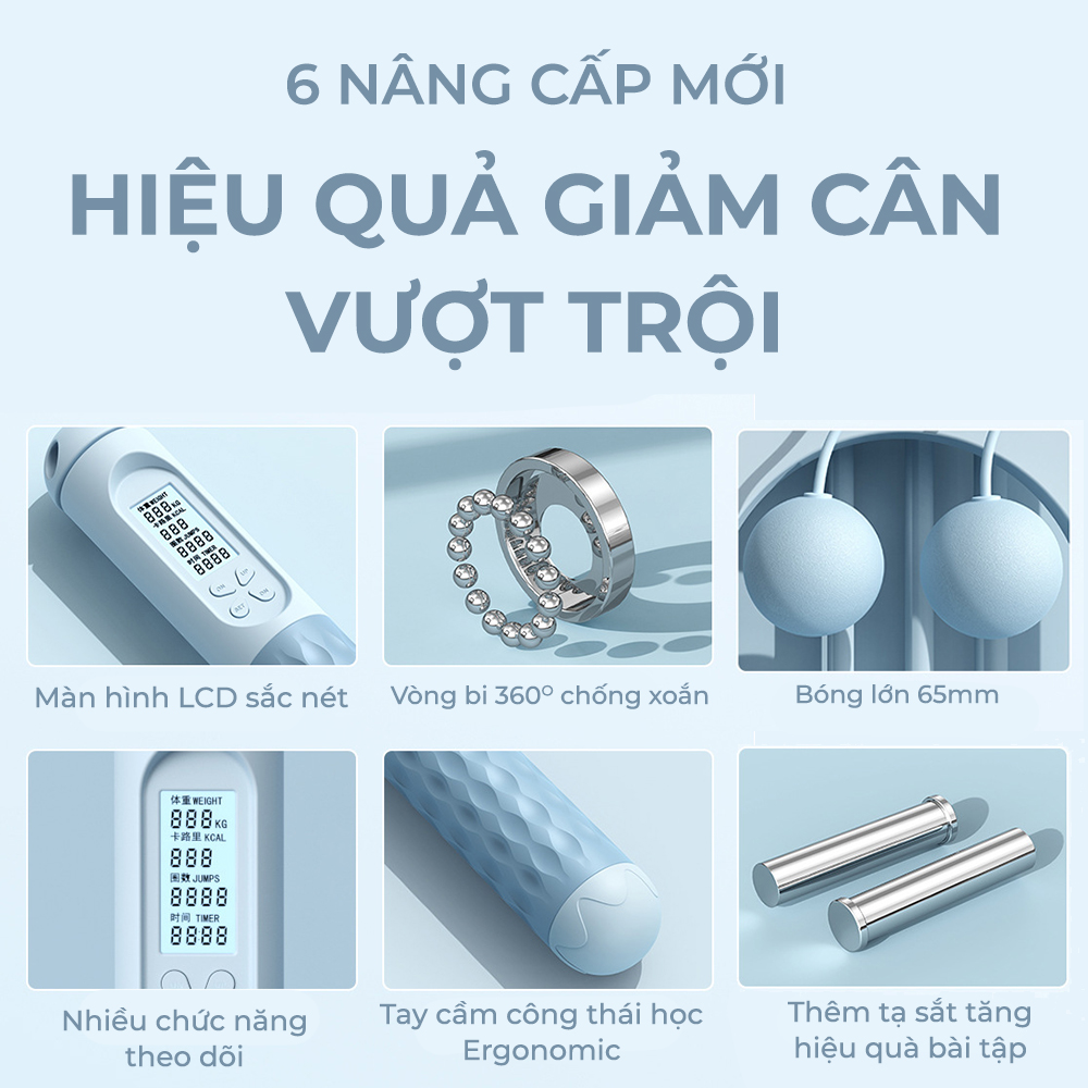 Mô tả Dây Nhảy Không Dây Đếm Số Vòng, Dây Tập Thể Dục Giảm Cân Tại Nhà Bóng Nhựa To 4 Chế Độ Luyện Tập - 1