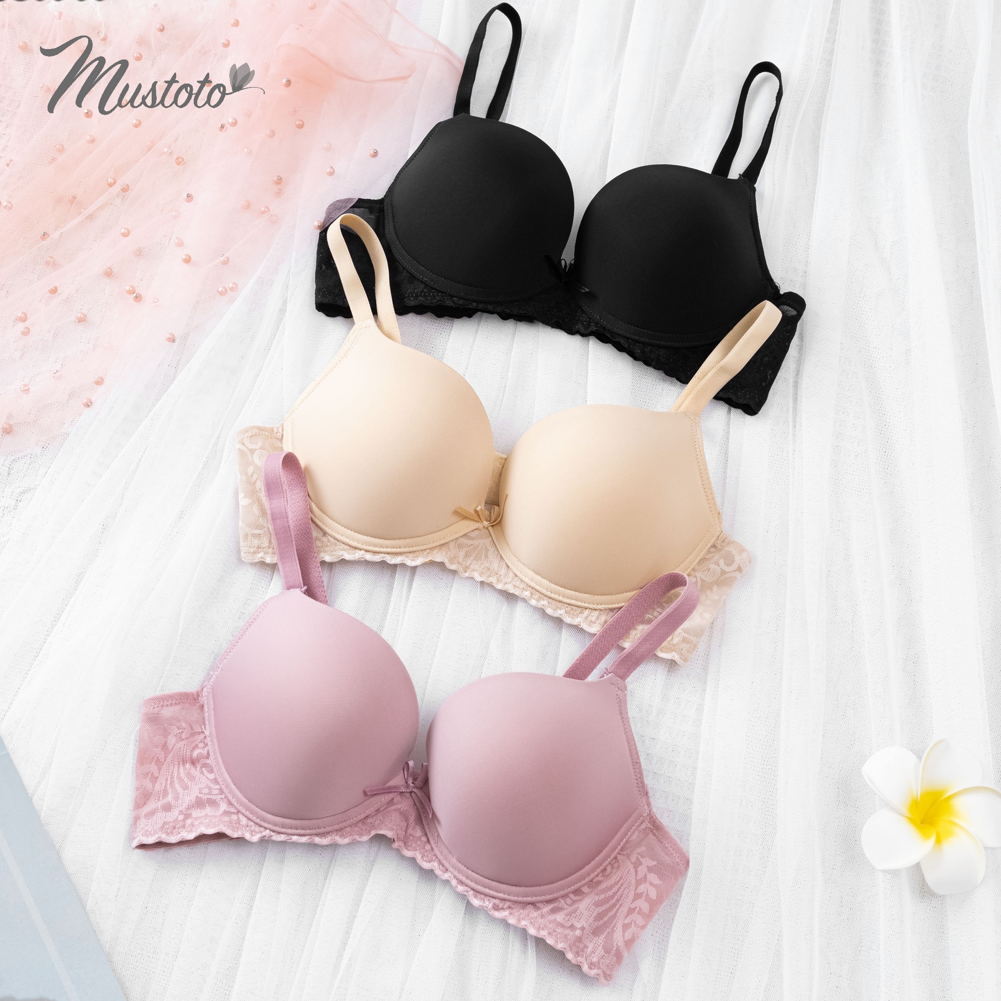 Mô tả Áo Lót Mustoto Bra Không Gọng Nâng Vừa 2cm Phối Ren (MA55) - 2