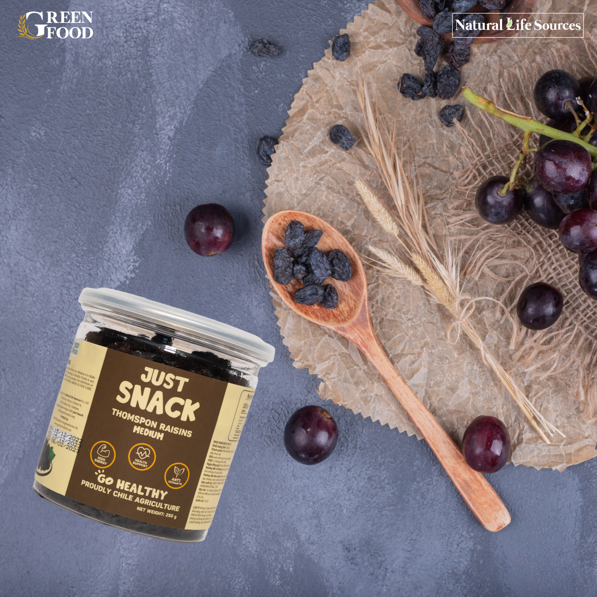 Mô tả Nho khô đen Chile Just Snack kích cỡ Medium | Hộp 250g, Đồ ăn vặt Healthy - 1