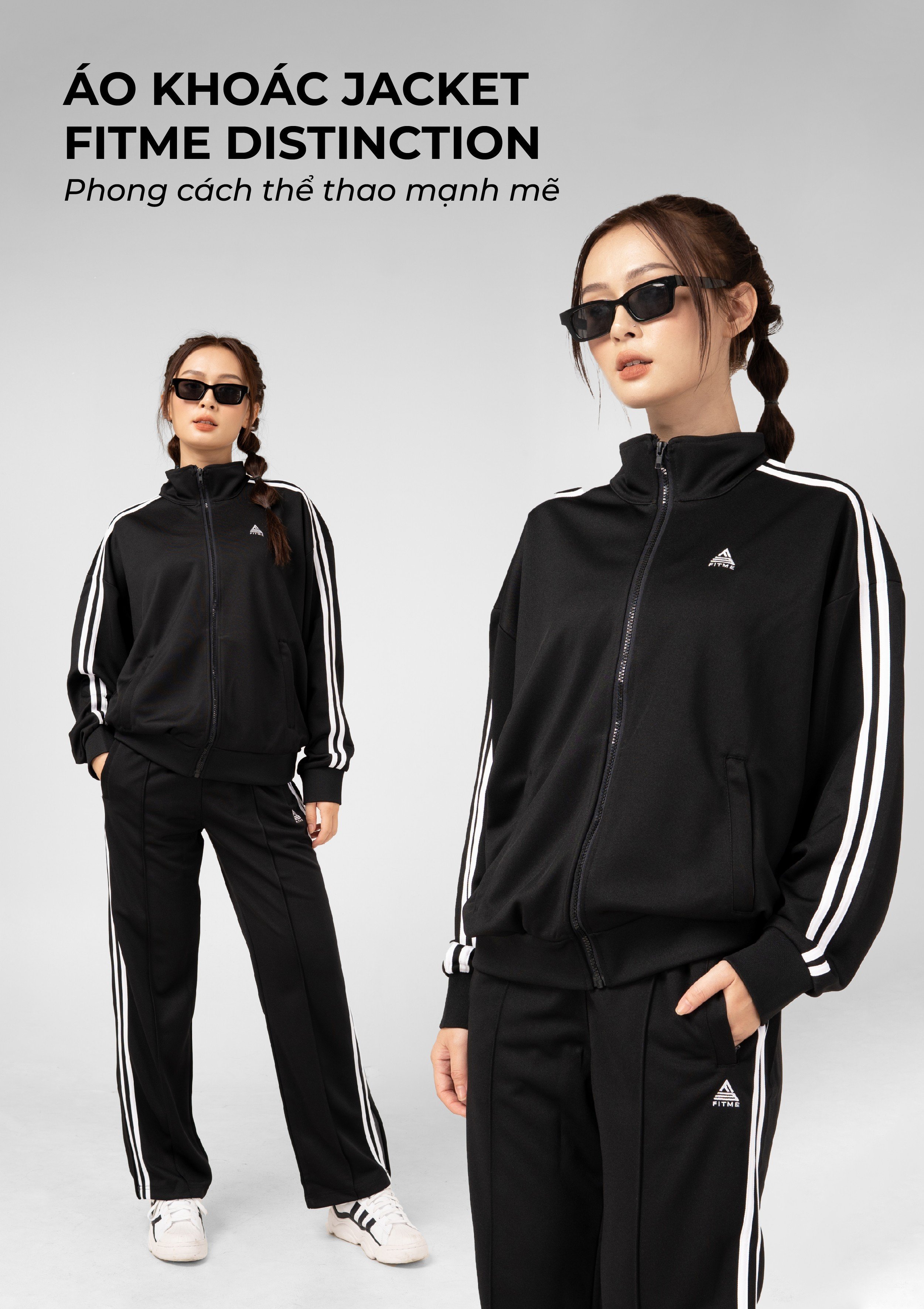 Mô tả Áo khoác thể thao Fitme Distinction 2 sọc nam nữ thun poly dày dặn đứng form - AJK2S - 1