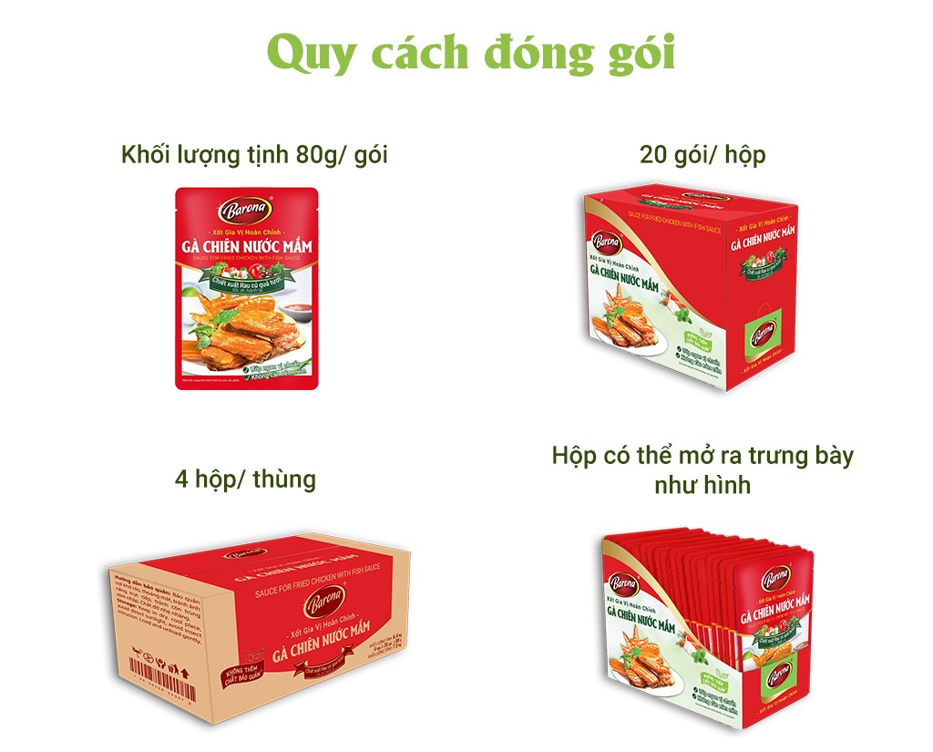 Mô tả Combo 3 Gói Gia Vị Gà Chiên Nước Mắm Barona 80g ướp ngon chuẩn vị không cần nêm nếm - 2