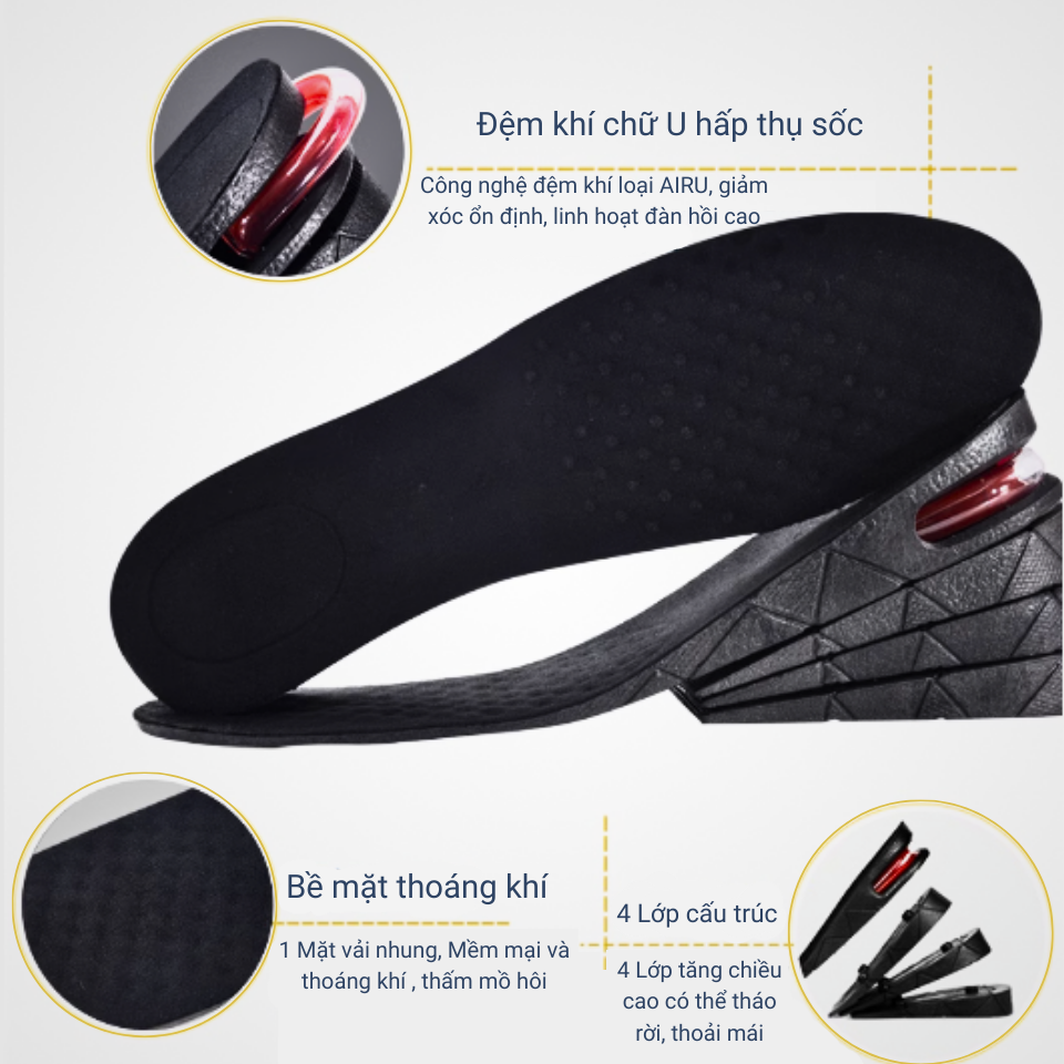 Mô tả Lót Giày Tăng Chiều Cao Đệm Khí VISIBLE - AIR MINSU M5502 Miếng Độn Gót Nâng Đế Giày Tây, Thể Thao Nam Nữ Tháo Rời Được - 6
