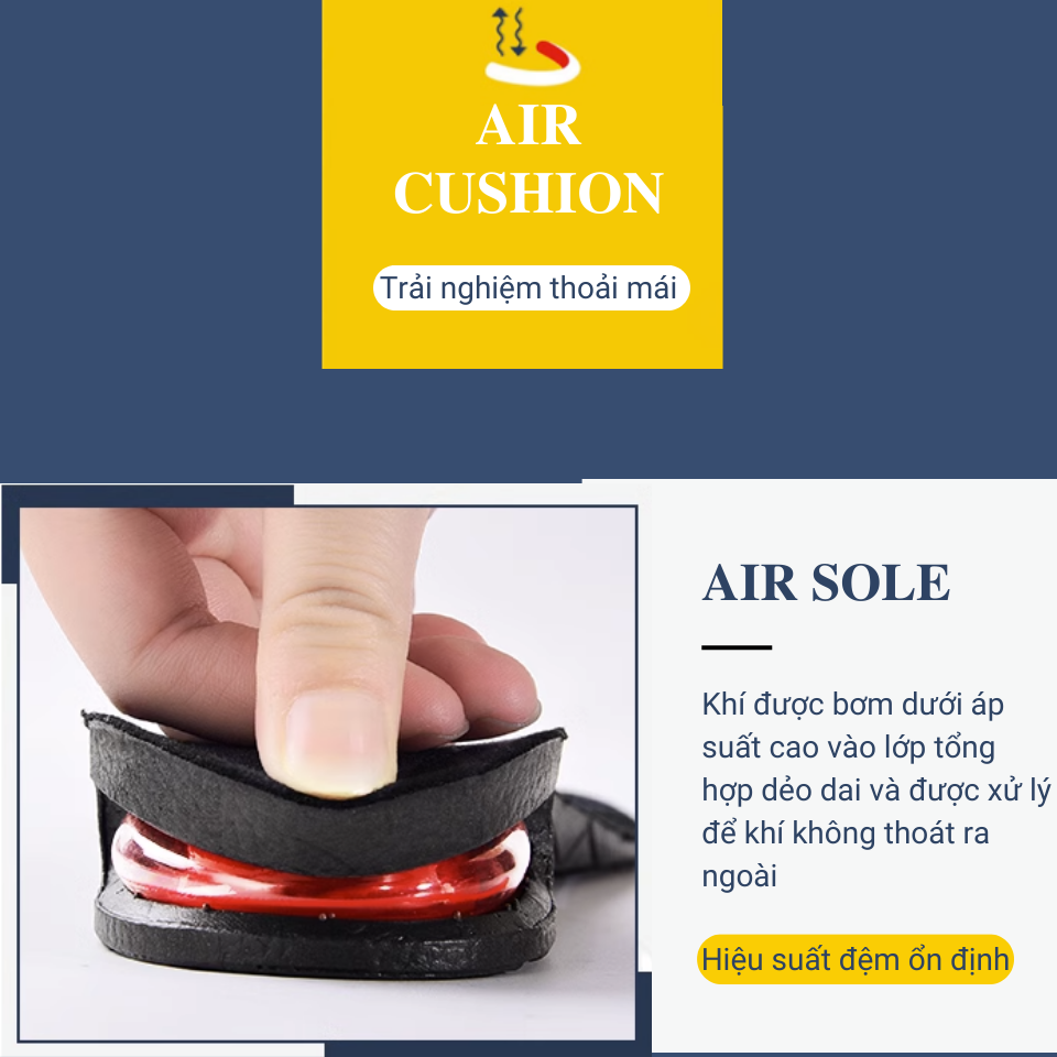 Mô tả Lót Giày Tăng Chiều Cao Đệm Khí VISIBLE - AIR MINSU M5502 Miếng Độn Gót Nâng Đế Giày Tây, Thể Thao Nam Nữ Tháo Rời Được - 5