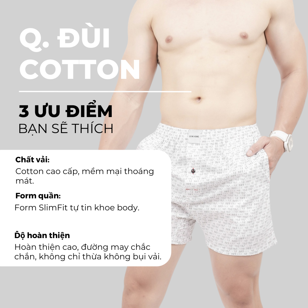 Mô tả Quần đùi nam cotton BAMI HOME mặc ngủ nhà có túi mềm mại thoáng mát QC01 - 5 - 1
