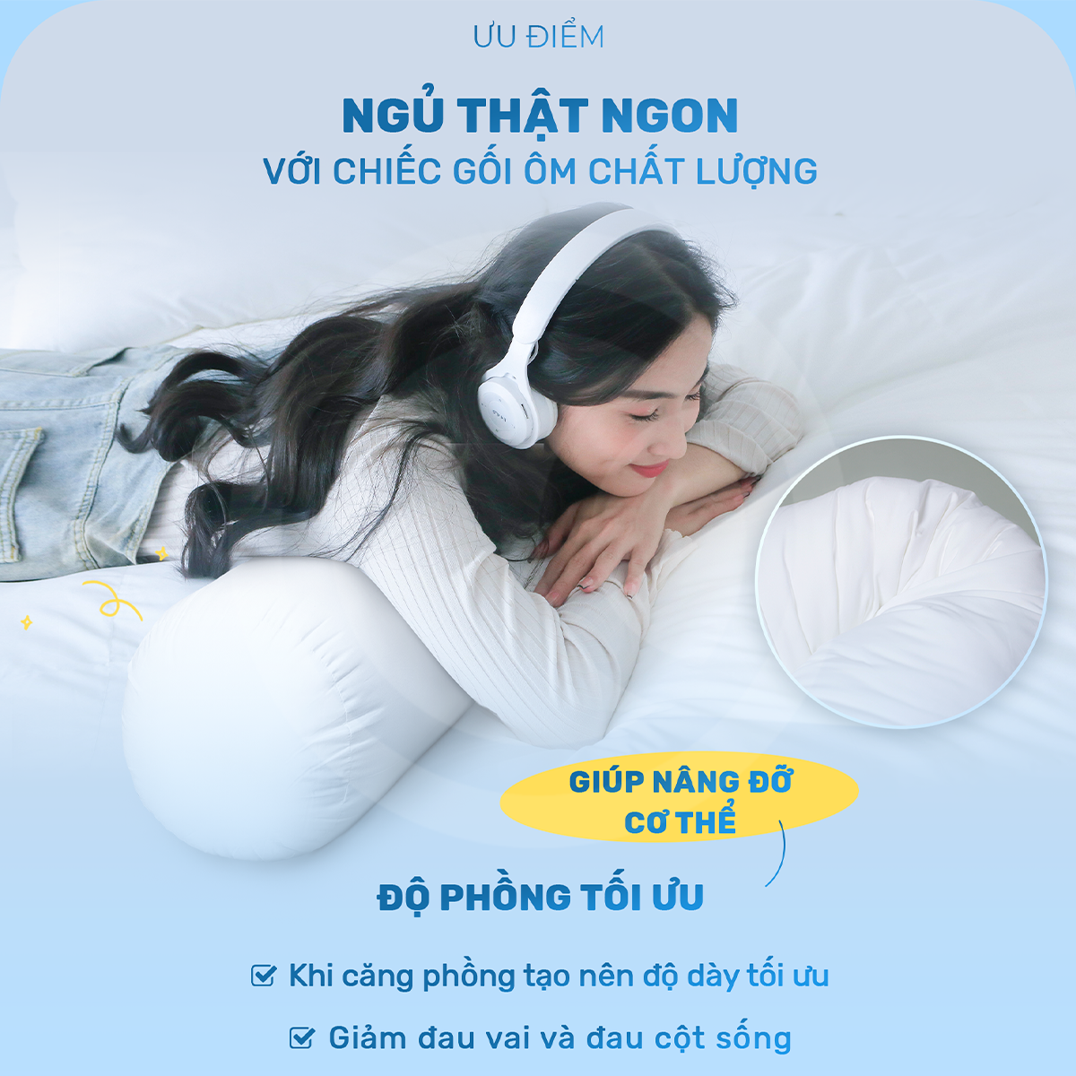 Mô tả Ruột gối ôm CHU MY, bông Microfiber, vỏ 100% cotton T400, khách sạn 5 sao, D35x100cm - 5