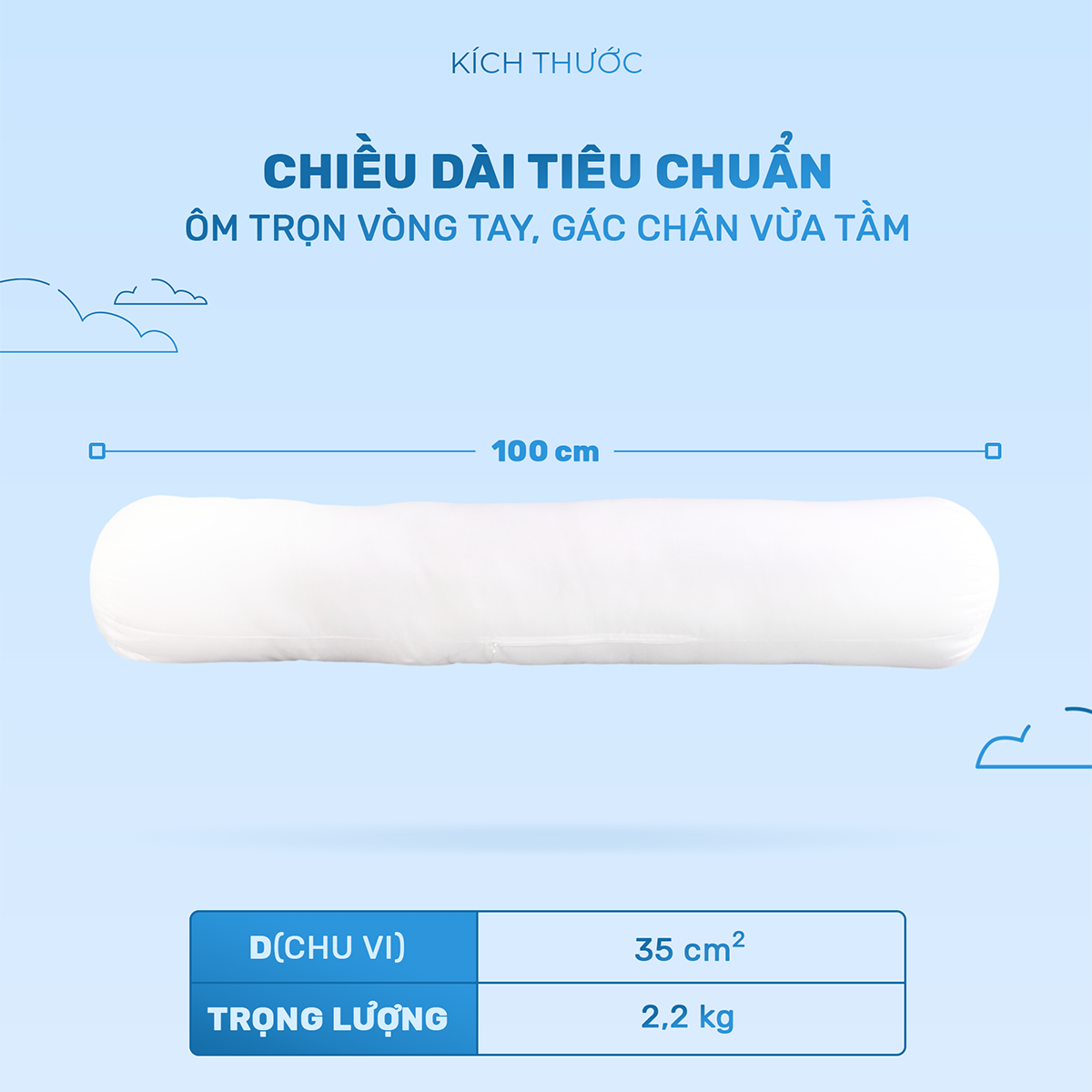Mô tả Ruột gối ôm CHU MY, bông Microfiber, vỏ 100% cotton T400, khách sạn 5 sao, D35x100cm - 7