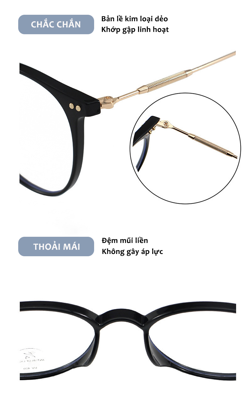 Mô tả Kính Chống Bụi, Chống Ánh Sáng Xanh AORON Mắt Mèo Cá Tính Thời Trang Gọng Kim Loại Đàn Hồi Phù Hợp Mọi Khuôn Mặt AK103 - 6