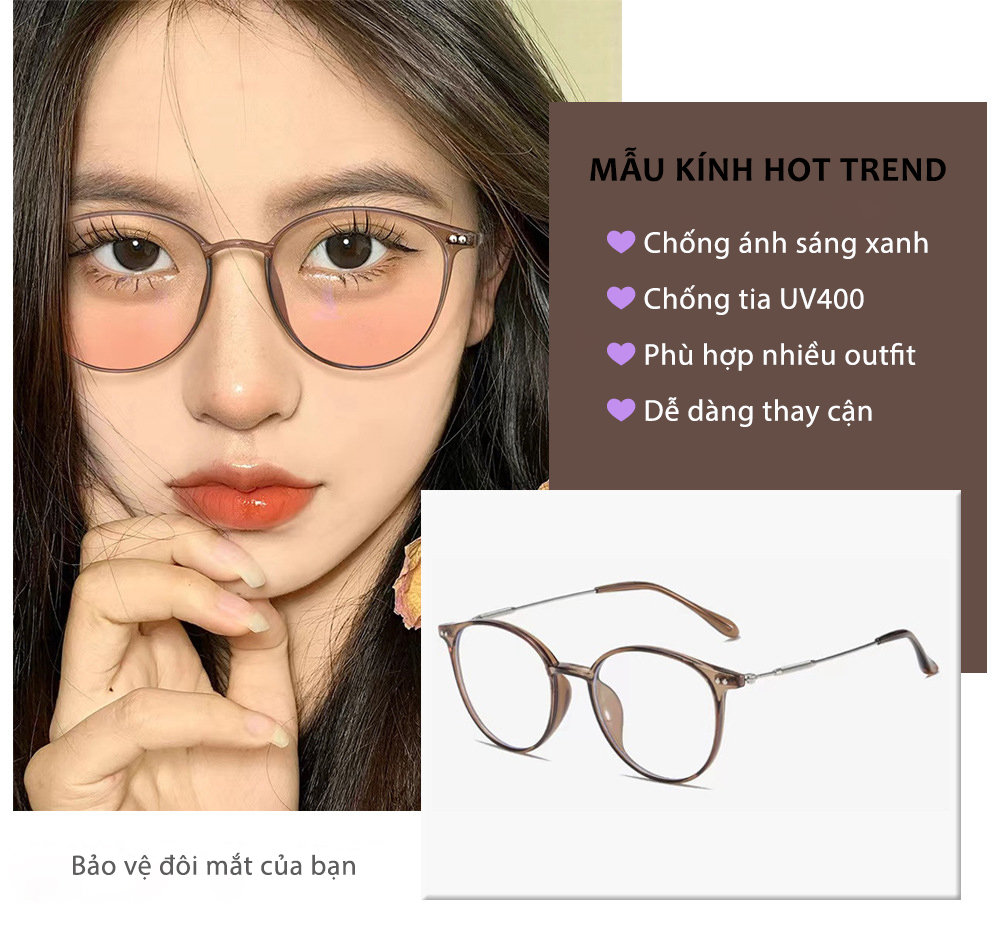 Mô tả Kính Chống Bụi, Chống Ánh Sáng Xanh AORON Mắt Mèo Cá Tính Thời Trang Gọng Kim Loại Đàn Hồi Phù Hợp Mọi Khuôn Mặt AK103 - 4