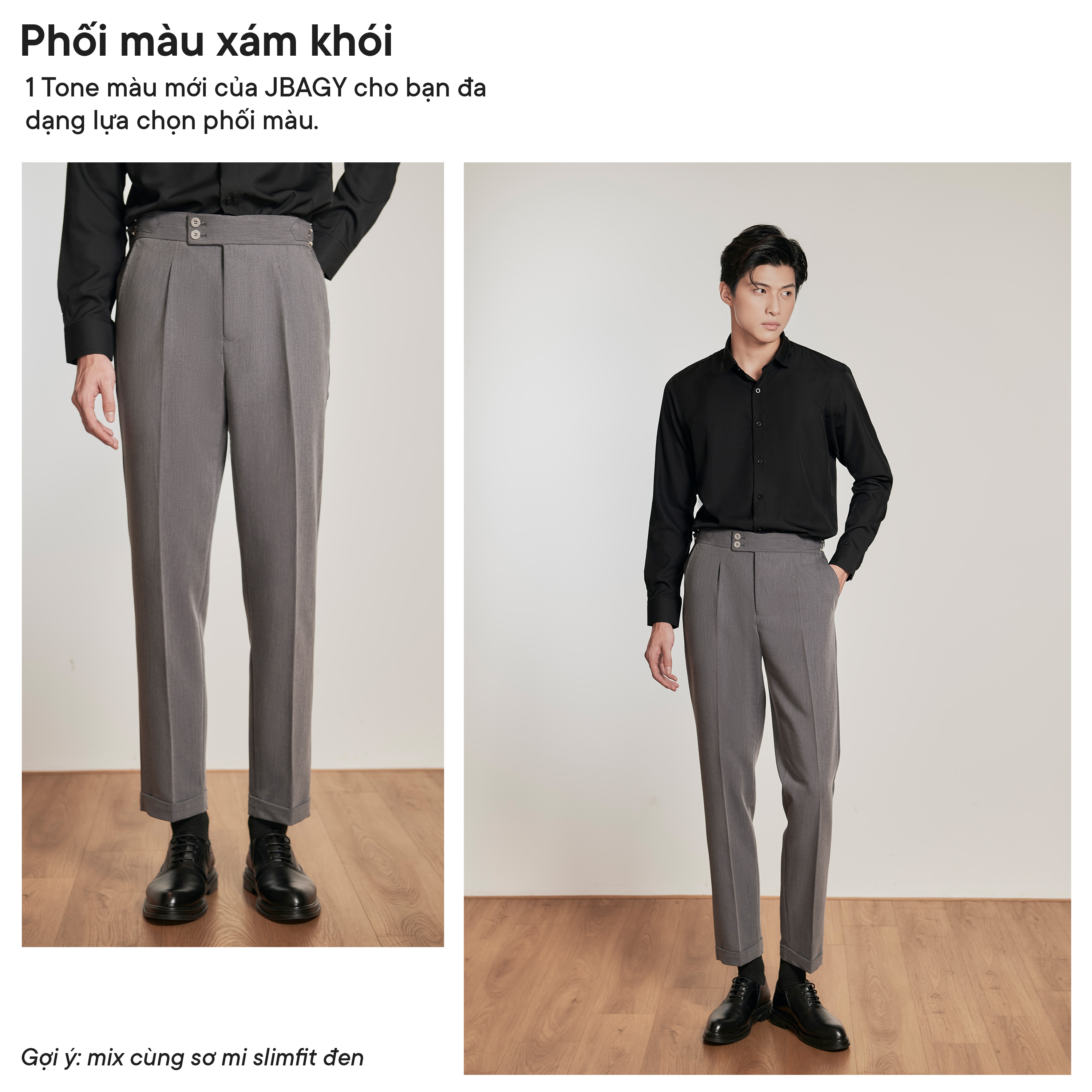 Mô tả Quần âu nam cạp cao JBAGY Sidetab  - điều chỉnh cạp, vải Tuypsi cotton co giãn nhẹ chất lượng cao JA0302 - 9