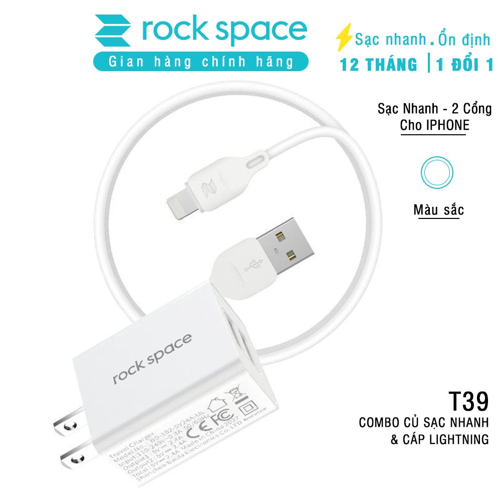 Mô tả Bộ củ cáp sạc nhanh cho iPhone Rockspace T39 củ sạc 2 cổng 2.4A hàng bảo hành 12 tháng lỗi 1 đổi 1 - 3