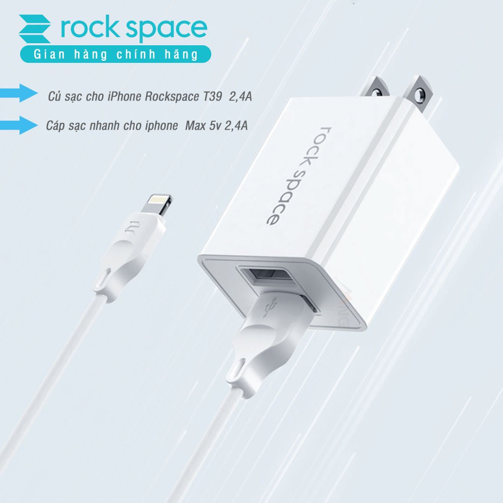 Mô tả Bộ củ cáp sạc nhanh cho iPhone Rockspace T39 củ sạc 2 cổng 2.4A hàng bảo hành 12 tháng lỗi 1 đổi 1 - 5