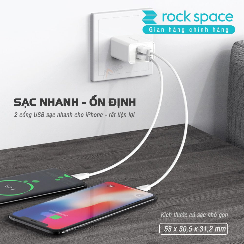Mô tả Bộ củ cáp sạc nhanh cho iPhone Rockspace T39 củ sạc 2 cổng 2.4A hàng bảo hành 12 tháng lỗi 1 đổi 1 - 6